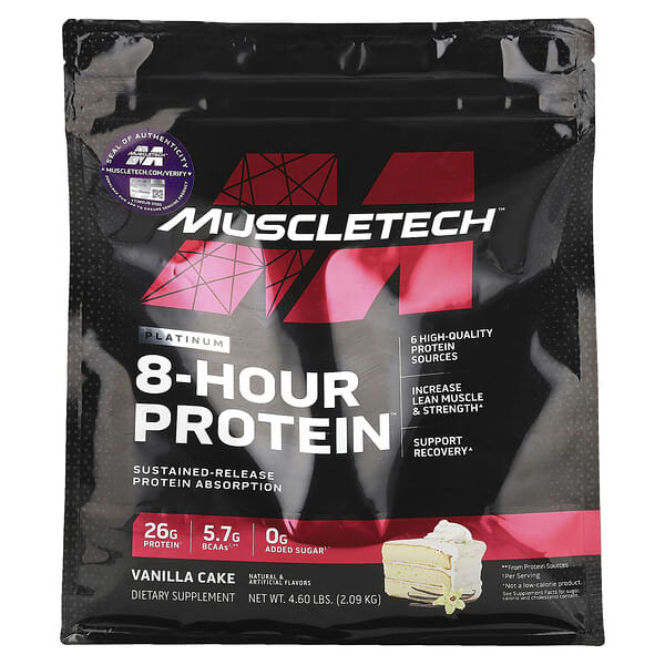 MuscleTech, Platinum 8-Hour Protein™, Vanilla Cake, 4.6 lbs (2.09 kg)