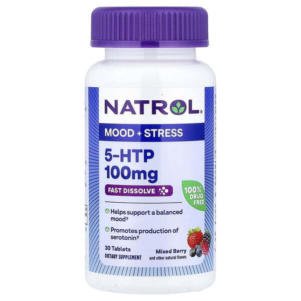 Natrol, 5-HTP, Fast Dissolve, Mixed Berry, 100 mg, 30 Tablets