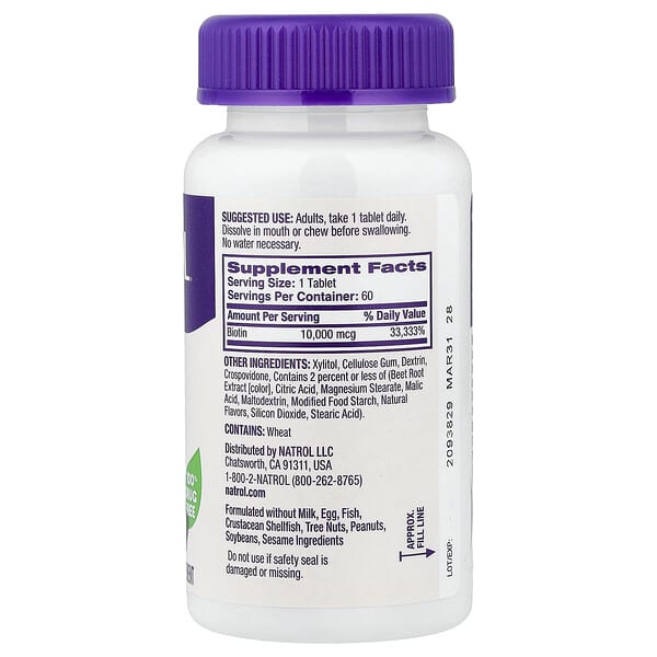 Alternative view of Natrol, Biotin, Fast Dissolve, Strawberry, 10,000 mcg, 60 Tablets