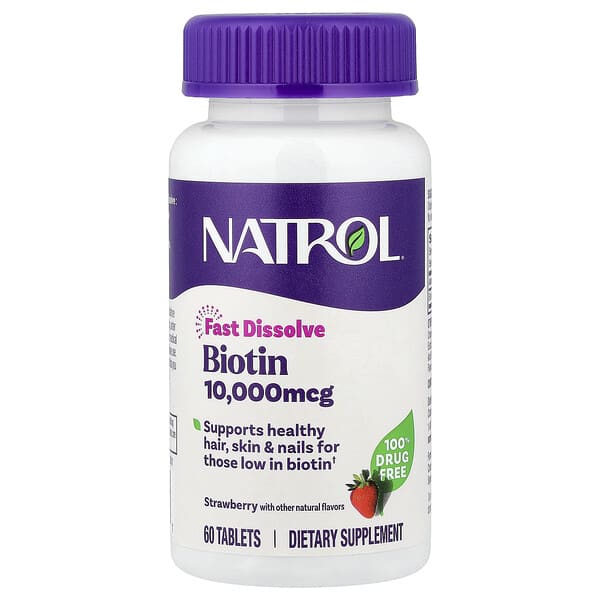 Natrol, Biotin, Fast Dissolve, Strawberry, 10,000 mcg, 60 Tablets
