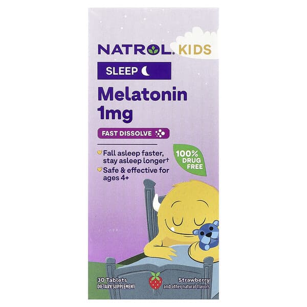 Natrol, Kids, Melatonin, Ages 4+, Strawberry, 30 Tablets