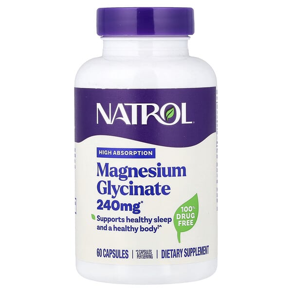 Natrol, Magnesium Glycinate, High Absorption, 60 Capsules (120 mg per Capsule)