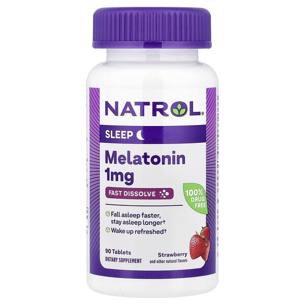 Natrol, Melatonin, Fast Dissolve, Strawberry, 1 mg, 90 Tablets