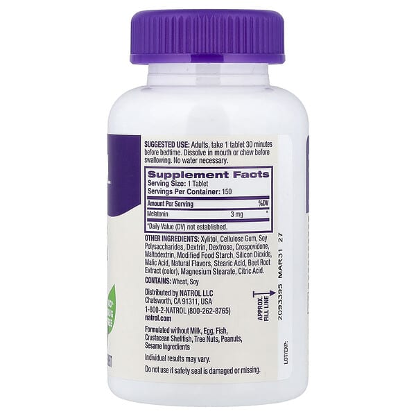 Alternative view of Natrol, Melatonin, Fast Dissolve, Strawberry, 3 mg, 150 Tablets