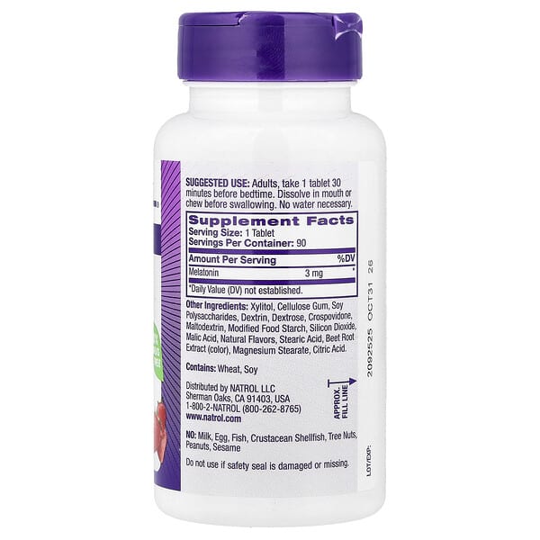 Alternative view of Natrol, Melatonin, Fast Dissolve, Strawberry, 3 mg, 90 Tablets