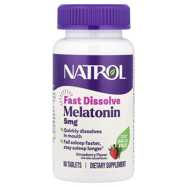 Natrol, Melatonin, Fast Dissolve, Strawberry, 5 mg, 90 Tablets