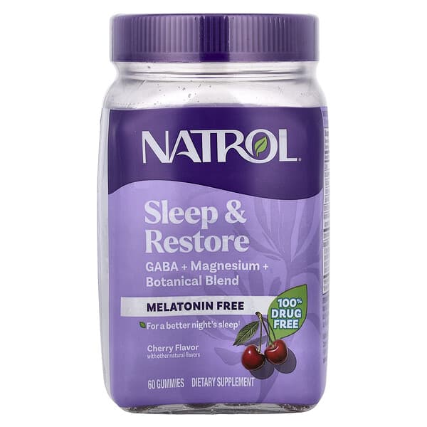 Natrol, Sleep & Restore Gummies, Melatonin Free, Cherry, 60 Gummies