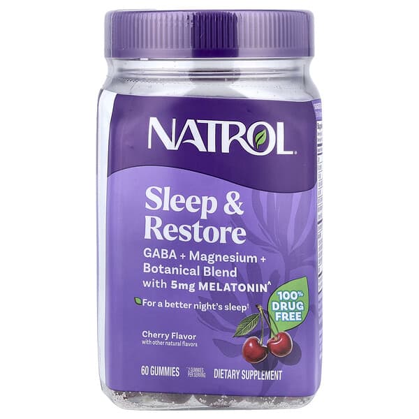 Natrol, Sleep & Restore Gummies with 5 mg Melatonin, Cherry, 60 Gummies