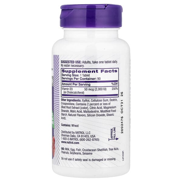 Alternative view of Natrol, Vitamin D3, Strawberry, 2,000 IU, 90 Tablets