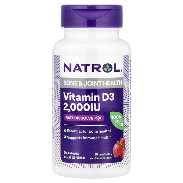 Natrol, Vitamin D3, Strawberry, 2,000 IU, 90 Tablets