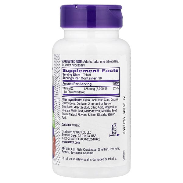 Alternative view of Natrol, Vitamin D3, Strawberry, 5,000 IU, 90 Tablets