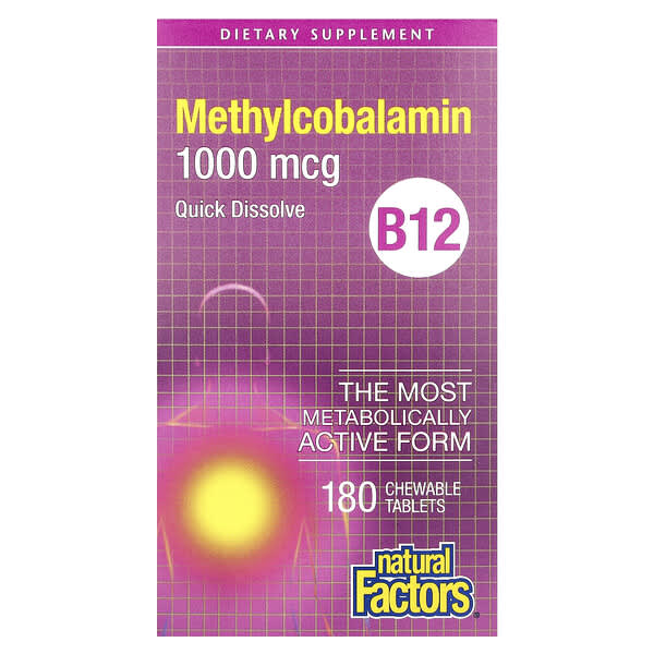 Natural Factors, B12, Methylcobalamin, 1,000 mcg, 180 Chewable Tablets 3 Natural Factors, B12, Methylcobalamin, 1,000 mcg, 180 Chewable Tablets
