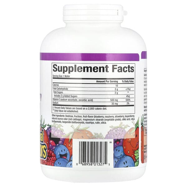Alternative view of Natural Factors, Fruit-Flavor Chew Vitamin C, Blueberry, Raspberry and Boysenberry, 500 mg, 180 Chewable Wafers