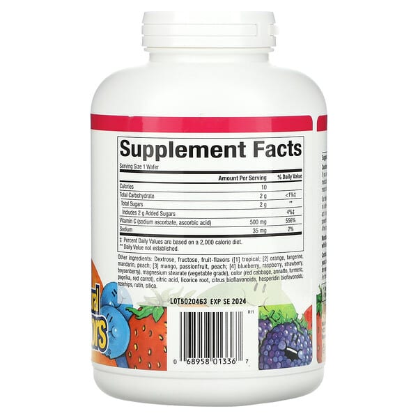 Alternative view of Natural Factors, Fruit-Flavor Chew Vitamin C, Four Mixed Fruit Flavors, 500 mg, 180 Chewable Wafers