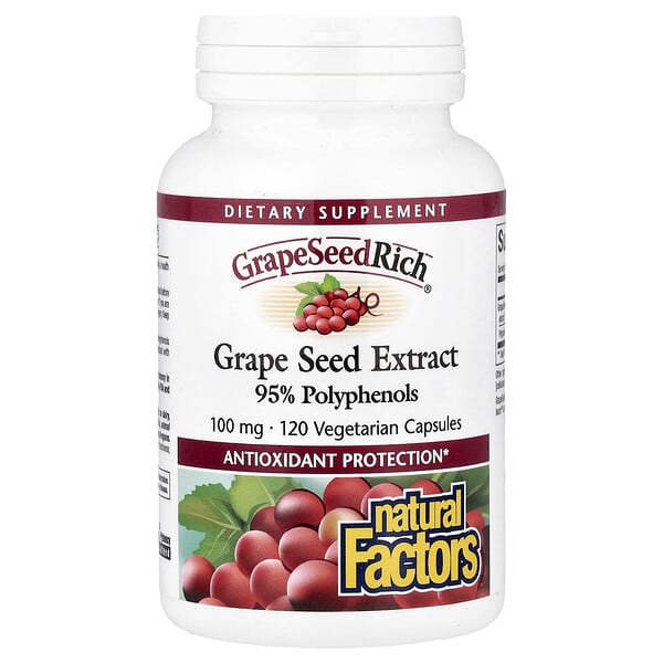 Natural Factors, GrapeSeedRich®, Grape Seed Extract, 100 mg, 120 Vegetarian Capsules 4 Natural Factors, GrapeSeedRich®, Grape Seed Extract, 100 mg, 120 Vegetarian Capsules