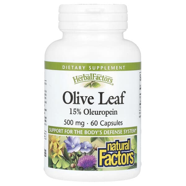 Natural Factors, HerbalFactors, Olive Leaf, 500 mg, 60 Capsules