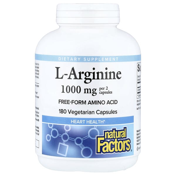 Natural Factors, L-Arginine, 180 Vegetarian Capsules (500 mg per Capsule)