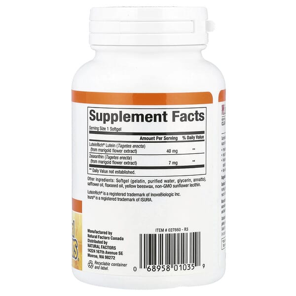 Alternative view of Natural Factors, Lutein, 60 Softgels