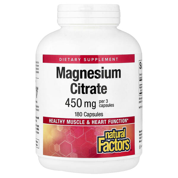 Natural Factors, Magnesium Citrate, 180 Capsules (150 mg per Capsule)