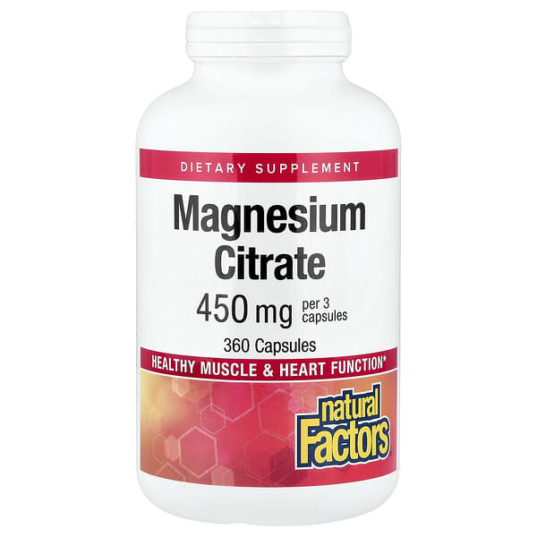 Natural Factors, Magnesium Citrate, 360 Capsules (150 mg per Capsule)