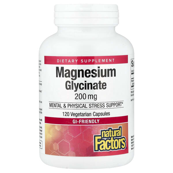 Natural Factors, Magnesium Glycinate, 200 mg, 120 Vegetarian Capsules