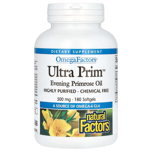 Natural Factors, OmegaFactors, Ultra Prim, Evening Primrose Oil, 500 mg, 180 Softgels