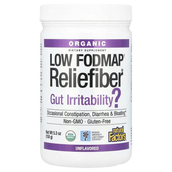 Natural Factors, Organic Low Fodmap† Reliefiber®, Unflavored, 5.3 oz (150 g)