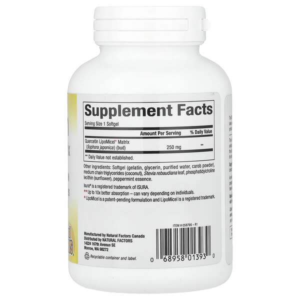 Alternative view of Natural Factors, Quercetin LipoMicel Matrix, 250 mg, 120 Liquid Softgels