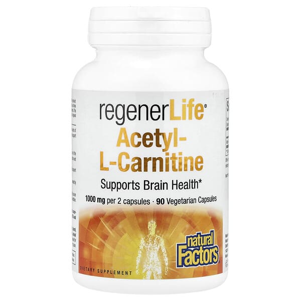 Natural Factors, RegenerLife®, Acetyl-LCarnitine, 90 Vegetarian Capsules (500 mg per Capsule)
