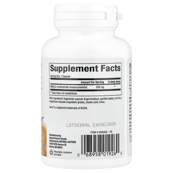 Alternative view of Natural Factors, RegenerLife®, NMN Surge, 500 mg, 30 Vegetarian Capsules