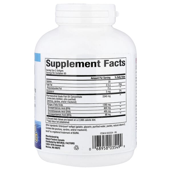 Alternative view of Natural Factors, Rx Omega-3, 120 Softgels (630 mg per Softgel)