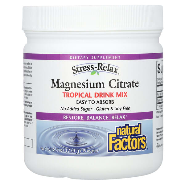 Natural Factors, Stress-Relax®, Magnesium Citrate Powder, Tropical Drink Mix, 8.8 oz (250 g) 3 Natural Factors, Stress-Relax®, Magnesium Citrate Powder, Tropical Drink Mix, 8.8 oz (250 g)