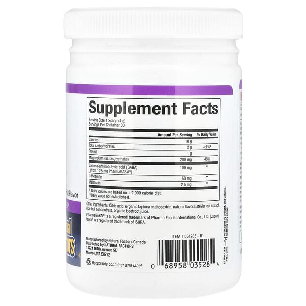 Natural Factors, Stress-Relax®, Nighttime Magnesium Bisglycinate Powder with Melatonin, Gaba & L-Theanine, Tropical Fruit, 4.23 oz (120 g) 2 Natural Factors, Stress-Relax®, Nighttime Magnesium Bisglycinate Powder with Melatonin, Gaba & L-Theanine, Tropical Fruit, 4.23 oz (120 g) - Ảnh 2