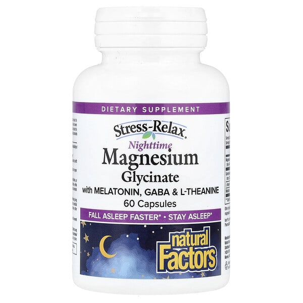 Natural Factors, Stress-Relax®, Nighttime Magnesium Glycinate With Melatonin, GABA & L-Theanine, 60 Capsules
