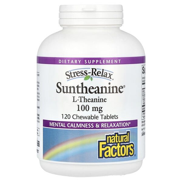 Natural Factors, Stress-Relax, Suntheanine L-Theanine, 100 mg, 120 Chewable Tablets