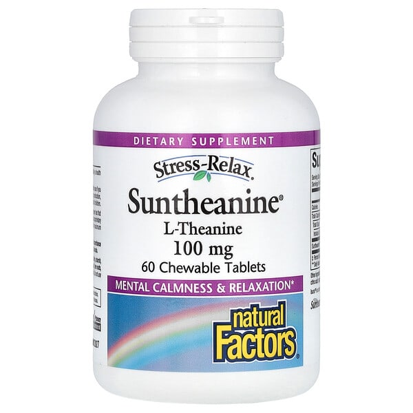 Natural Factors, Stress-Relax, Suntheanine, L-Theanine, 100 mg, 60 Chewable Tablets