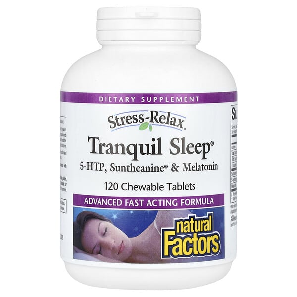 Natural Factors, Stress-Relax, Tranquil Sleep, 5-HTP, Suntheanine & Melatonin, 120 Chewable Tablets