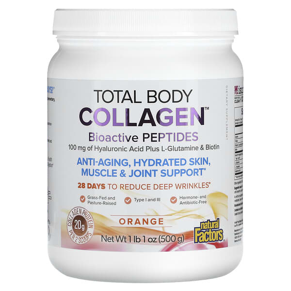 Natural Factors, Total Body Collagen, Bioactive Peptides, Orange, 1 lb 1 oz (500 g)