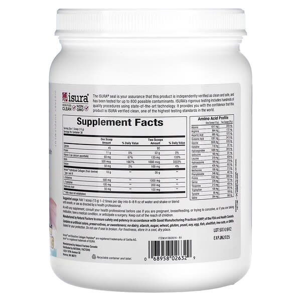 Alternative view of Natural Factors, Total Body Collagen, Bioactive Peptides, Unflavored, 1 lb 1 oz (500 g)