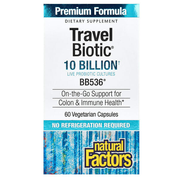 Natural Factors, Travel Biotic, BB536, 10 Billion CFU, 60 Vegetarian Capsules