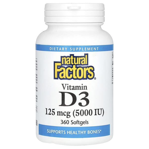Natural Factors, Vitamin D3, 125 mcg (5,000 IU), 360 Softgels