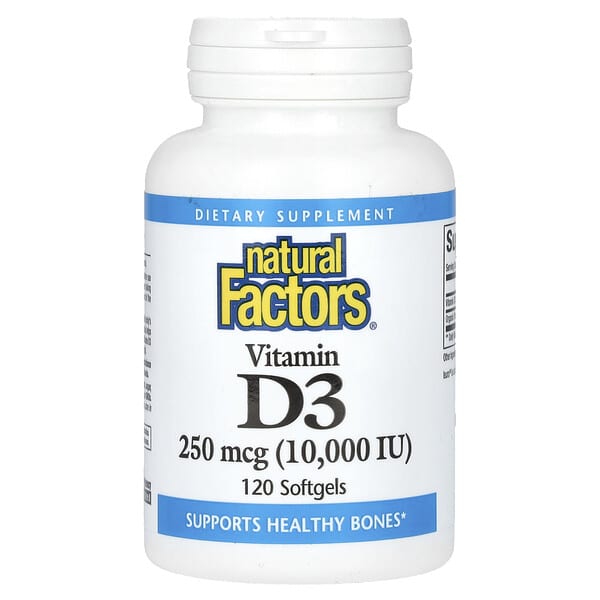 Natural Factors, Vitamin D3, 250 mcg (10,000 IU), 120 Softgels