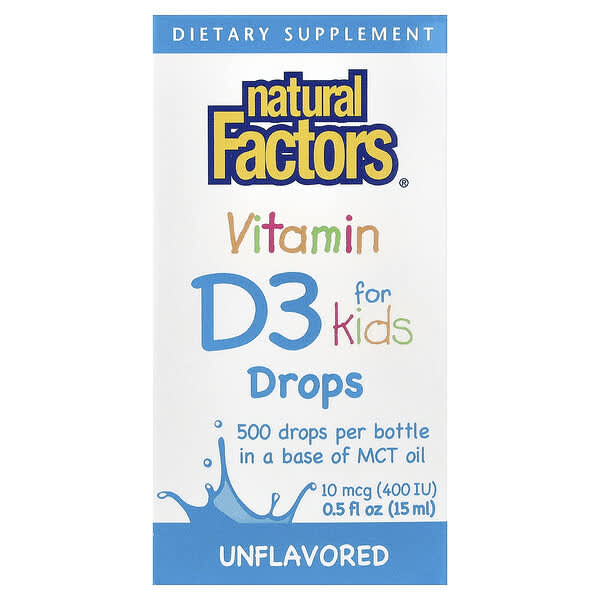 Natural Factors, Vitamin D3 Drops for Kids, Unflavored, 0.5 fl oz (15 ml)