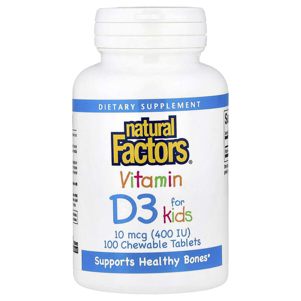Natural Factors, Vitamin D3 for Kids, Strawberry, 10 mcg (400 IU), 100 Chewable Tablets