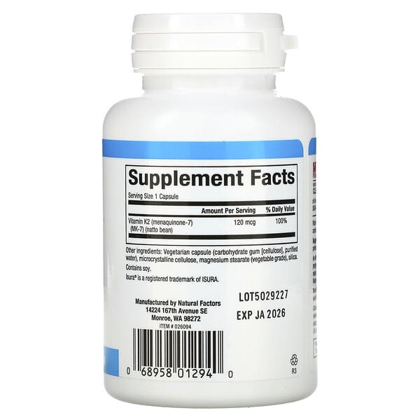 Alternative view of Natural Factors, Vitamin K2, 120 mcg, 60 Vegetarian Capsules