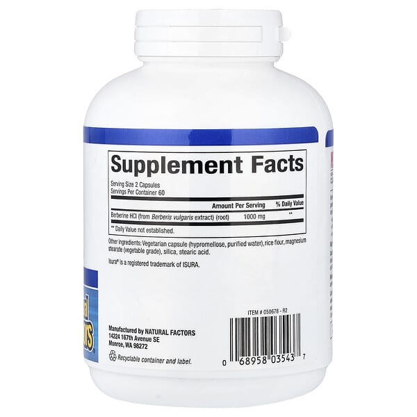 Alternative view of Natural Factors, WellBetX®, Berberine, 120 Vegetarian Capsules (500 mg per Capsule)