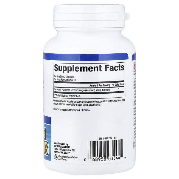 Alternative view of Natural Factors, WellBetX® Berberine, 60 Vegetarian Capsules (500 mg per Capsule)