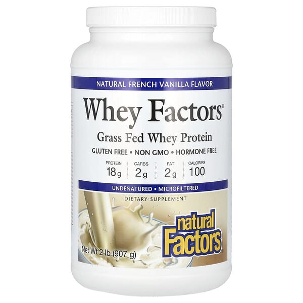 Natural Factors, Whey Factors, Grass Fed Whey Protein, Natural French Vanilla, 2 lb (907 g)