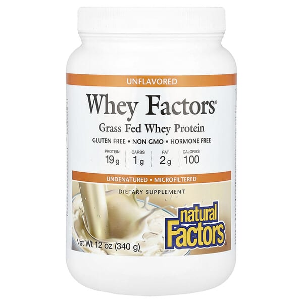 Natural Factors, Whey Factors, Grass Fed Whey Protein, Unflavored, 12 oz (340 g)
