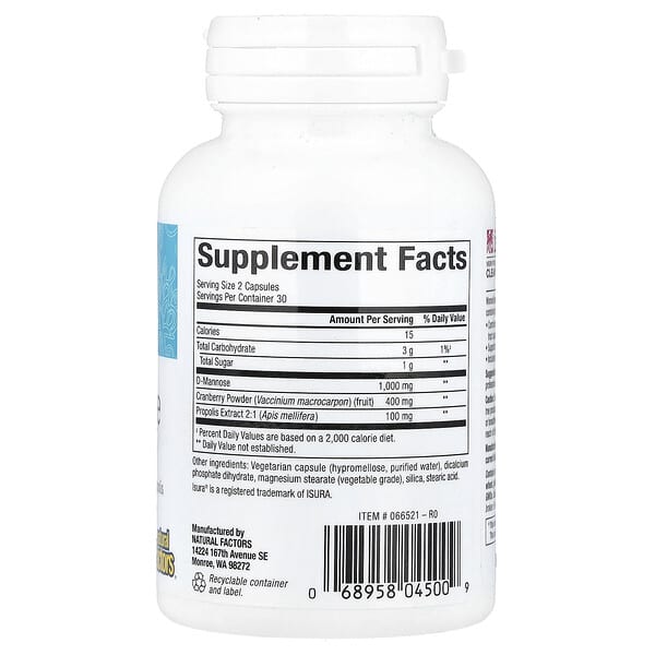 Alternative view of Natural Factors, WomenSense®, D-Mannose, 60 Vegetarian Capsules